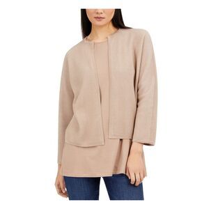 EILEEN FISHER Womens Beige 3/4 Sleeve Open Cardigan Wear To Work Sweater L